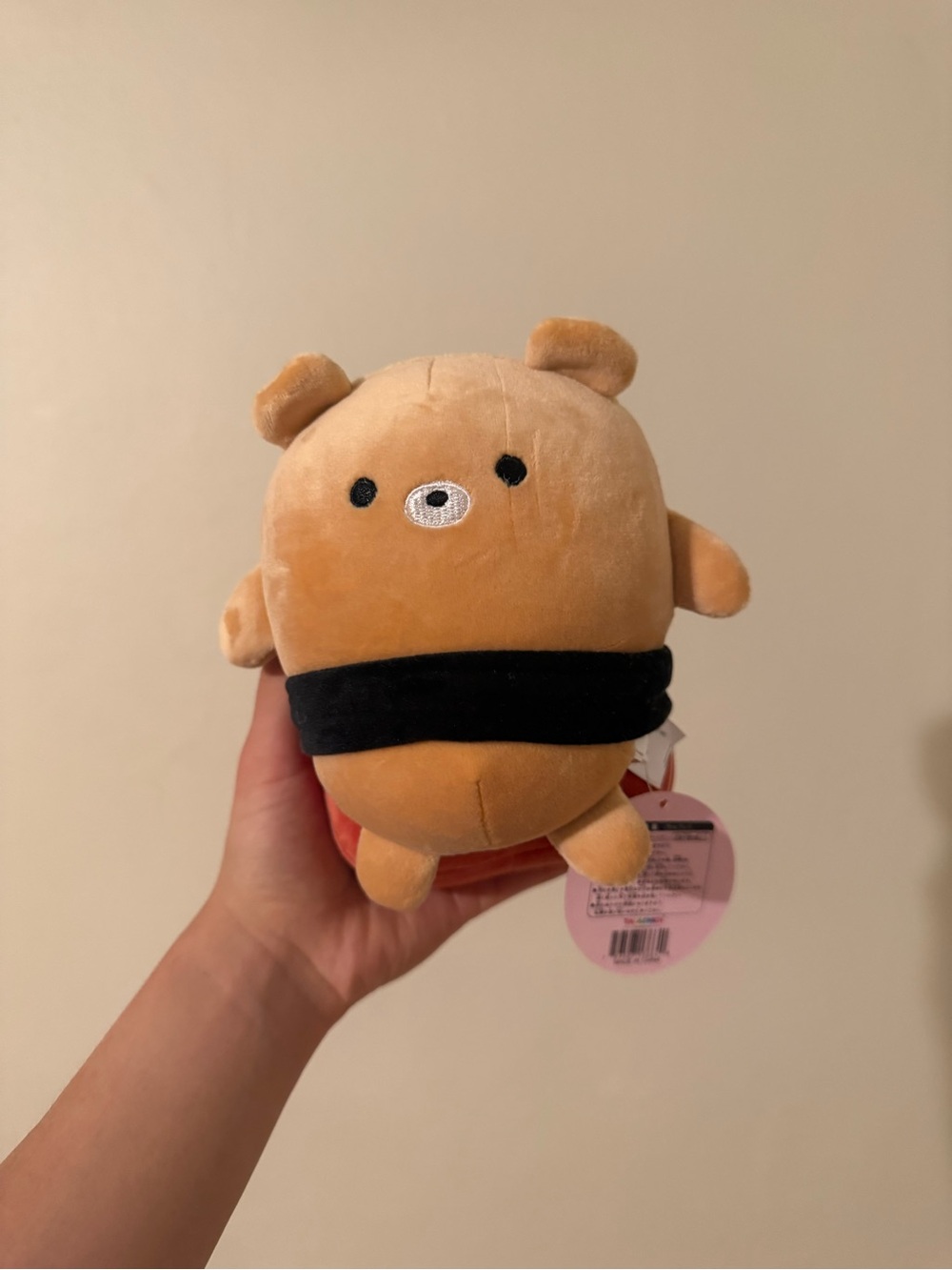 Cute Tan Sushi Bear Plush with Black Band